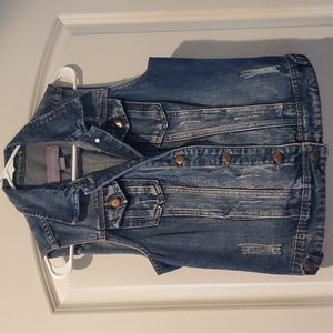 Distressed denim vest